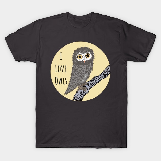 Cute Fuzzy Baby Owl T-Shirt by Janpaints
